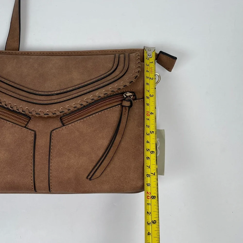 Maurices Crossbody Bag Womens Brown Boho Whipstitch Tassel Faux Suede Purse